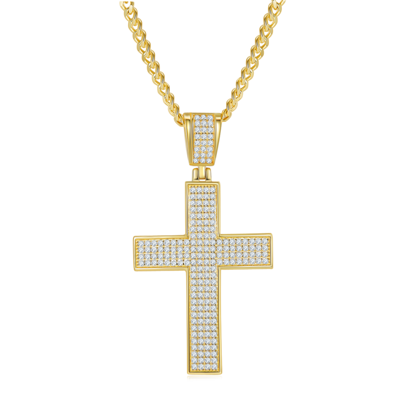 Classic豪镶十字架NecklaceS925银PendantMoissanite厘石D级